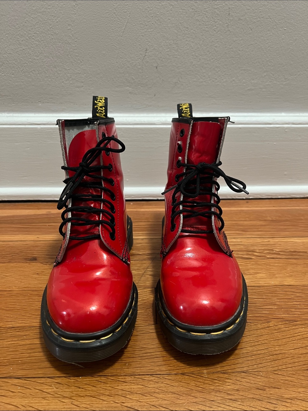Dr. Martens Red Patent Lace-Up Ankle Boots